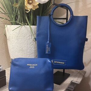 Persaman New York Royal Blue Tote and Clutch Set Made In ITaly.